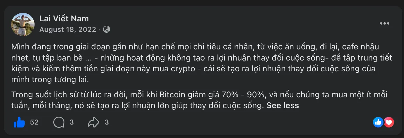 Bài viết mình khuyên mọi người mua Bitcoin hồi tháng 08/2022