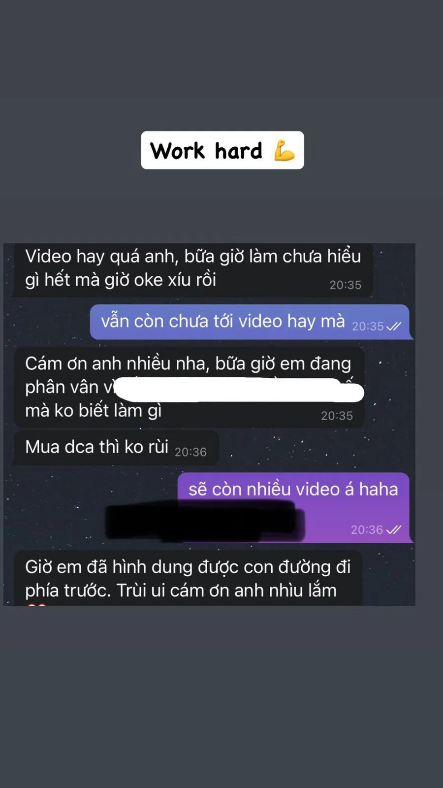 Tin nhắn một thành viên cảm ơn sau khi xem video, nói đã hình dung được con đường đi phía trước