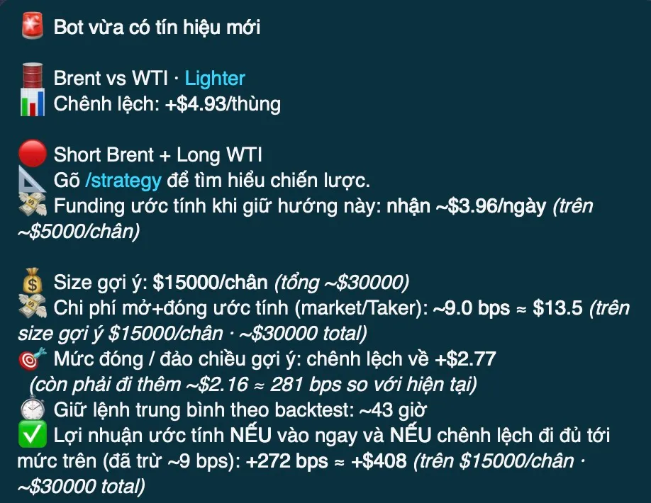 Tín hiệu từ bot: chi phí, trượt giá, funding, thời gian giữ lệnh và lợi nhuận ước tính